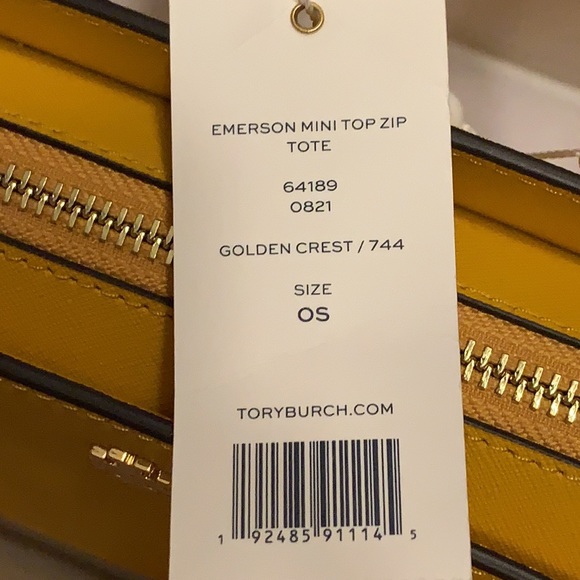 Nwt Tory Burch Emerson Mini Top Zip Tote gold color purse crossbody bag - Picture 5 of 5